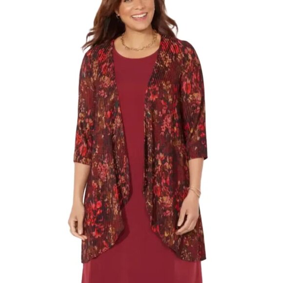 NEW CATHERINES Draped Open Kimono Wrap in Rich Burgundy Textured Floral SZ 5X - Picture 9 of 9
